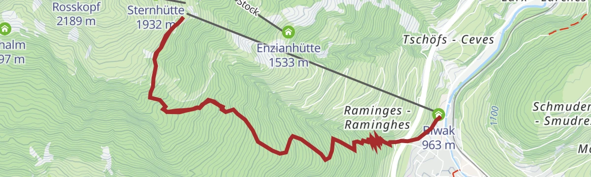 Route map: From Sterzing to the Rosskopf plateau
